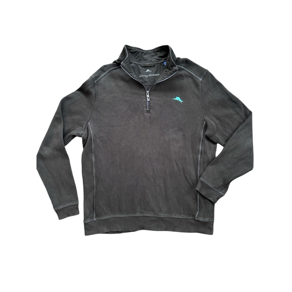 Tommy Bahama Quarter Zip Pullover Mens Medium Gray Excellent Cotton Marlin Logo